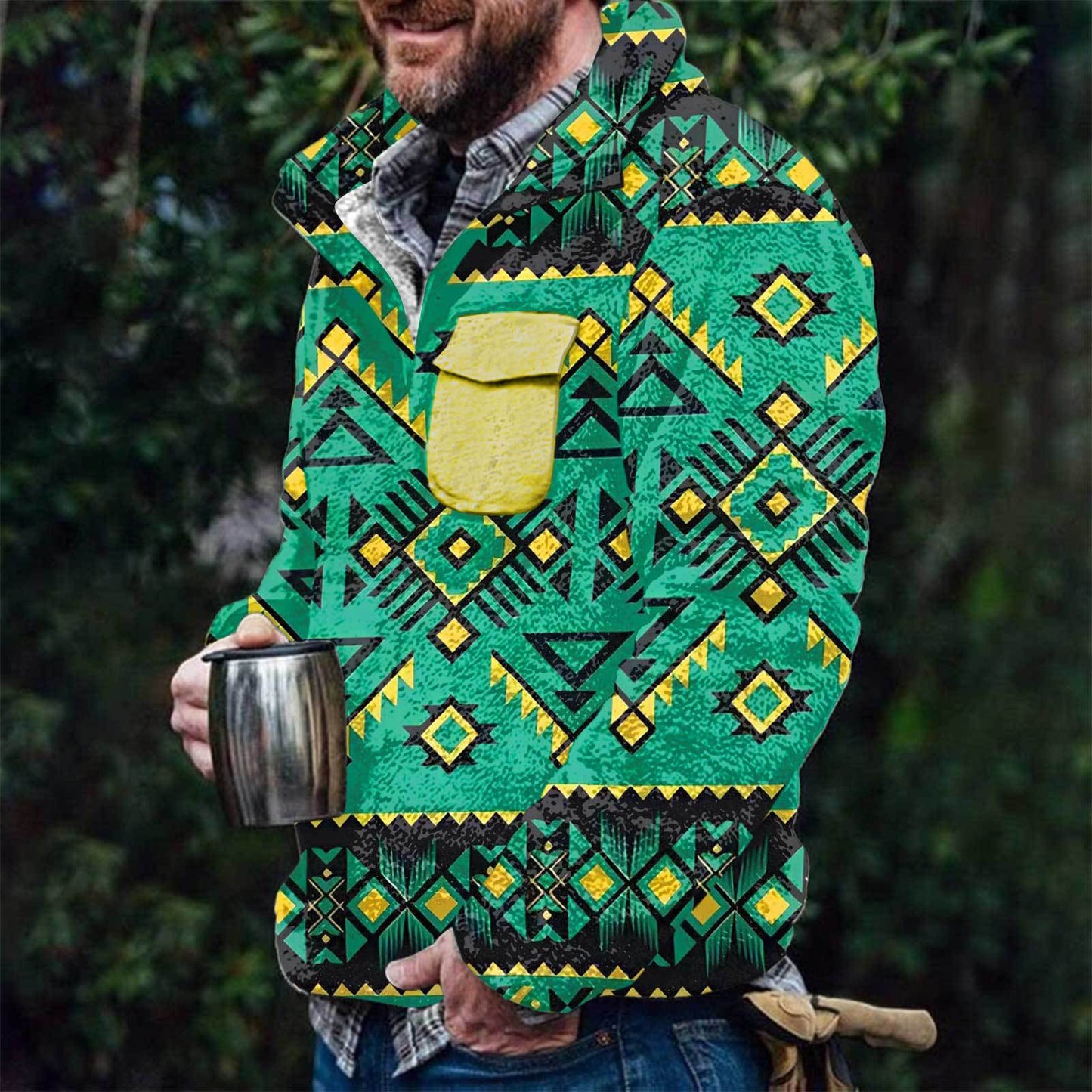 Winter Men's Ethnic 3D Print Faux Fur Hoodie Fashion Casual Wear