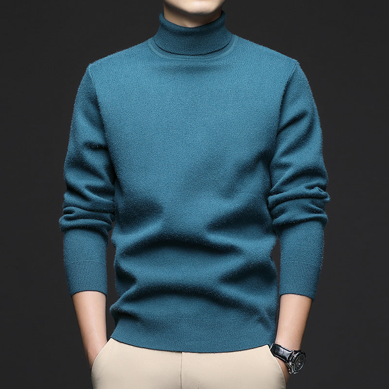 Thickened High-Neck Sweater for Men – Mid-Age & Youth Knitwear with Wool Blend Base Layer