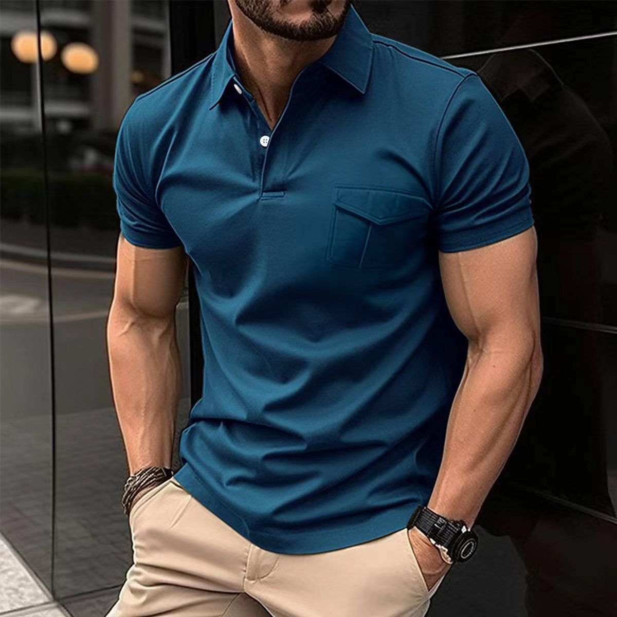 Autumn New Men's Polo Shirt Pocket Men's Sport Polo Shirt