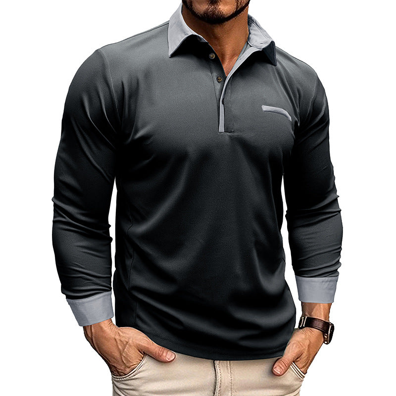 Men's Turn-Down Collar Pique Knit Long Sleeve Polo Base Layer Casual Polo Shirt Henley Top