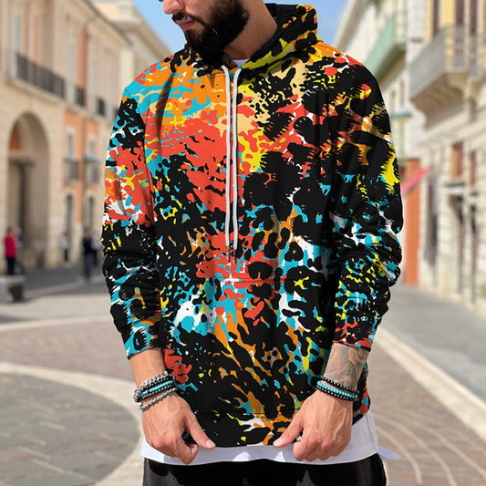 Plus-Size Men's Rainbow Graffiti 3D Print Hoodie Streetwear