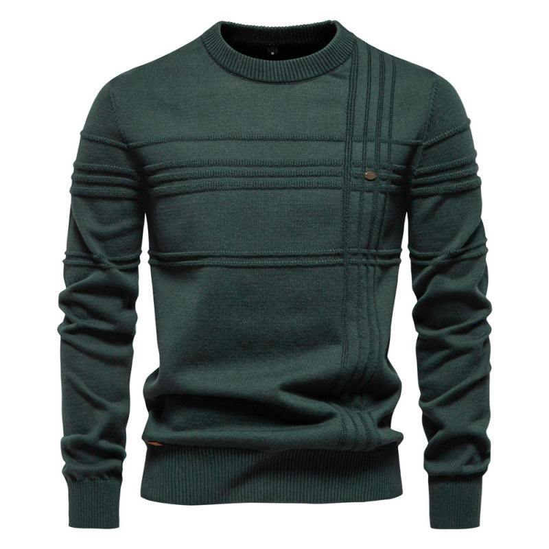 New Men’s Round Neck Pullover – High-Quality Solid Color Sweater