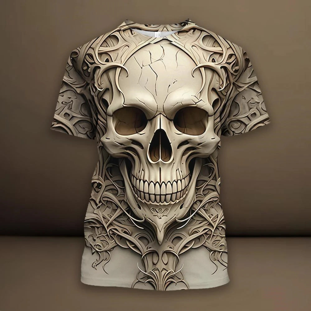 Spider Skull 3D Digital Print Vintage Men's Short-Sleeve T-Shirt