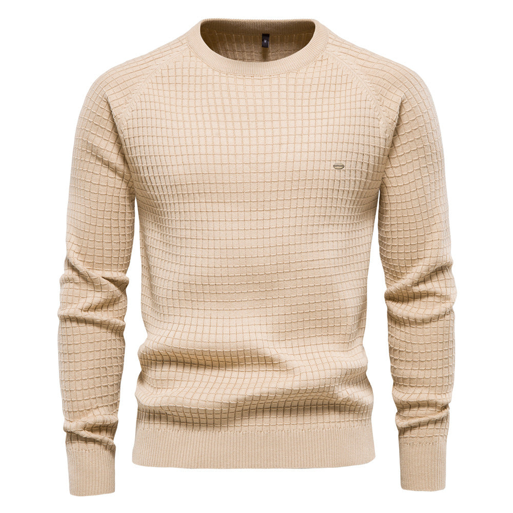 2025 Fall & Winter Men’s Sweater - Solid Color Plaid Pullover Knit Top for Men