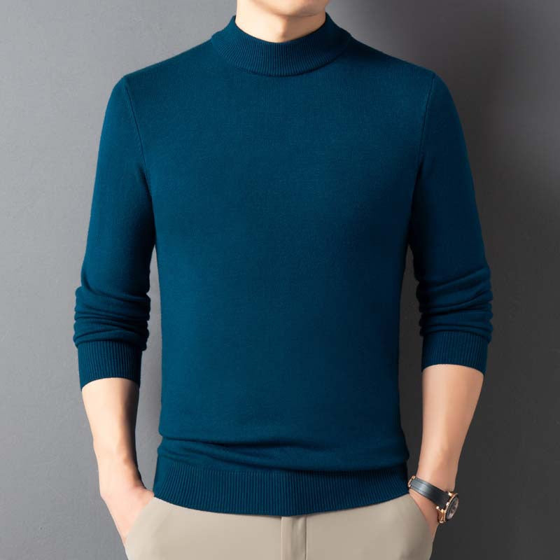 Semi-Turtleneck Thickened Knit Sweater for Winter – Warm Solid Color Men's Pullover Wool Sweater