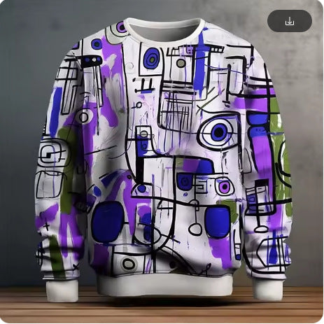 New 3D Print Hand-Drawn Graffiti Men's Long-Sleeve Round Neck Hoodie