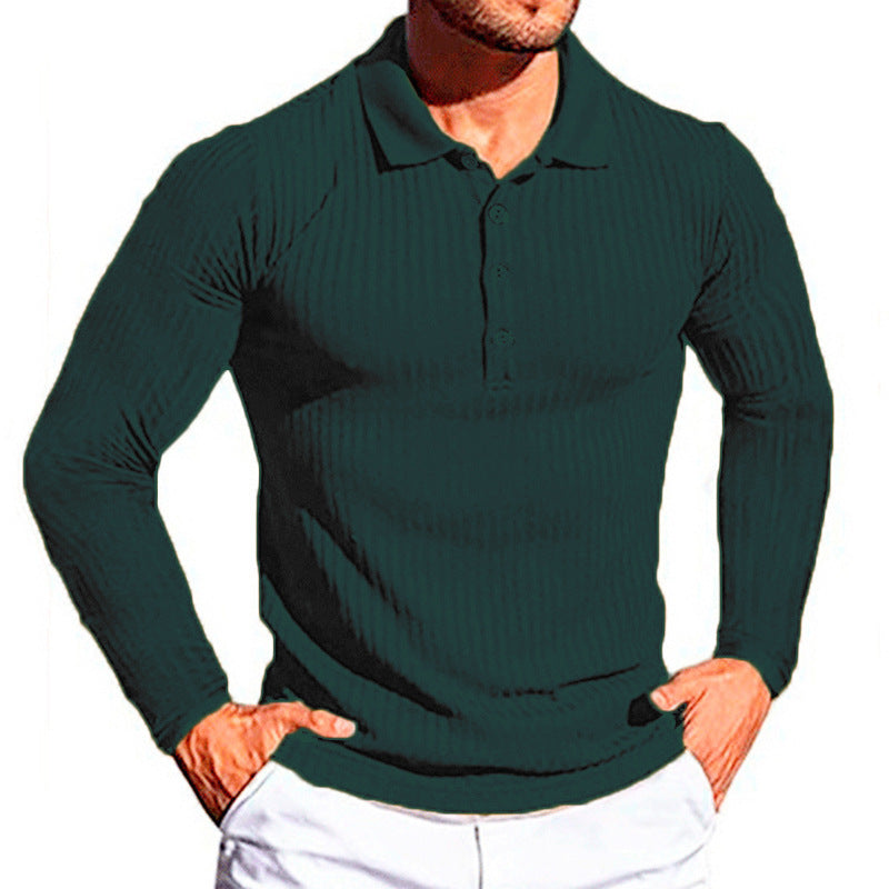 Wish Men's Summer Sport Fitness Casual Stand Collar Elastic Stripe Long Sleeve Polo Shirt Men