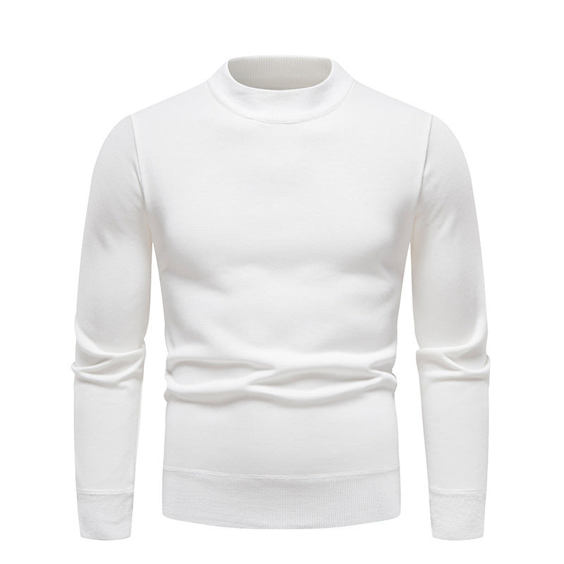 Solid Color Round Neck Fleece-Lined Knit Sweater Men's Long-Sleeve Base Layer T-Shirt