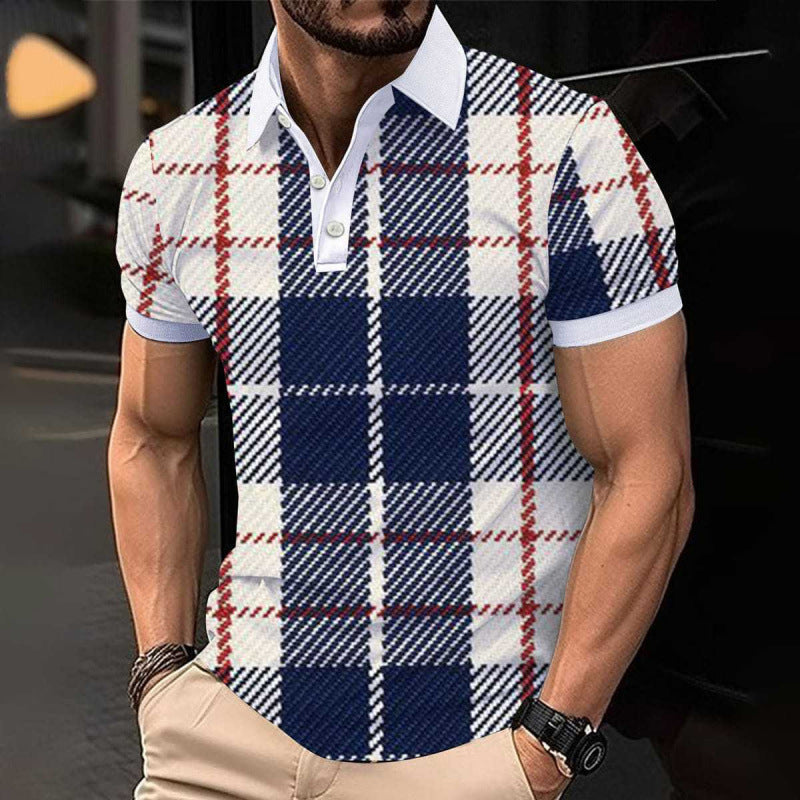 Hot Sale Men's Casual Trendy Button Polo Shirt 3D Digital Print Short Sleeve Turn-Down Collar Polo Shirt