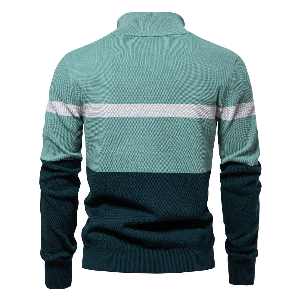 2025New Fall & Winter European Size Men’s Sweater - High Neck Half-Zip Colorblock Knit Pullover men’s sweaters mens sweaters for winter men’s sweaters