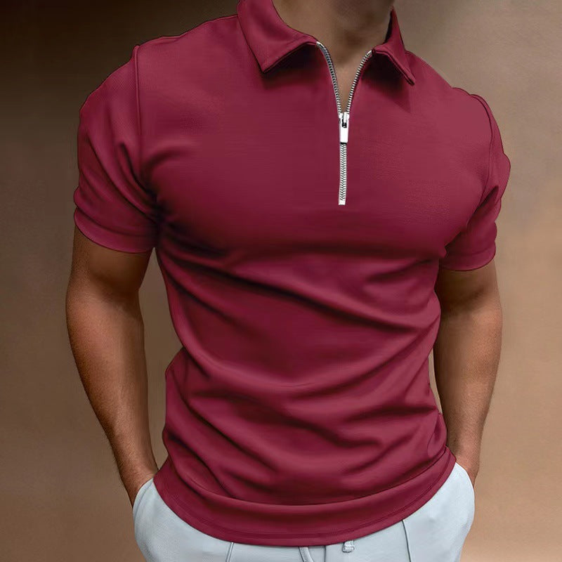 Summer Men's Polo Shirt Solid Color Short Sleeve Turn-Down Collar T-Shirt Casual Fitted Top Men's Wear