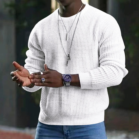 Men’s Solid Color Office Long-Sleeve Knitwear – New Round Neck Pullover
