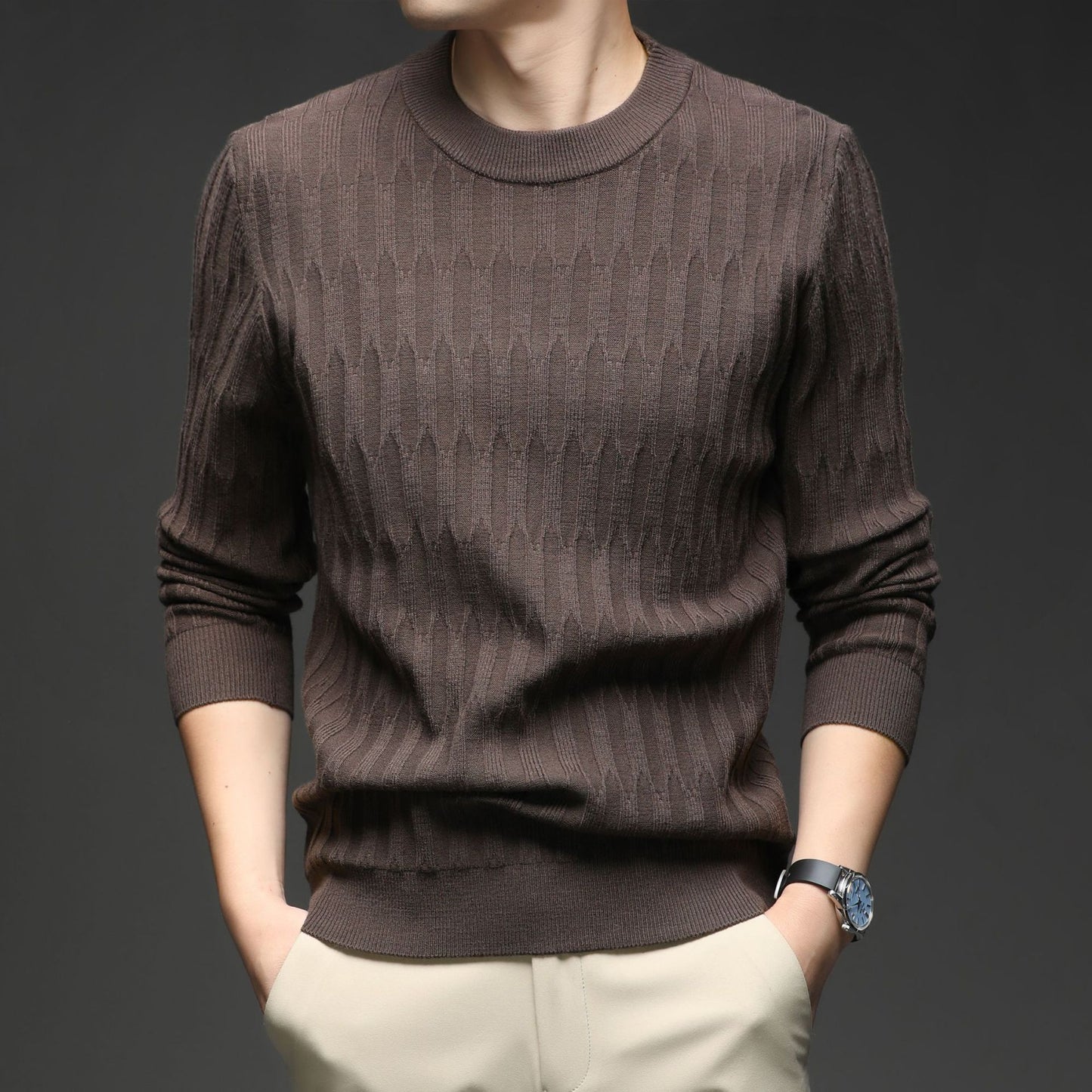 Round Neck Jacquard Knit Sweater – New Long-Sleeve Base Layer