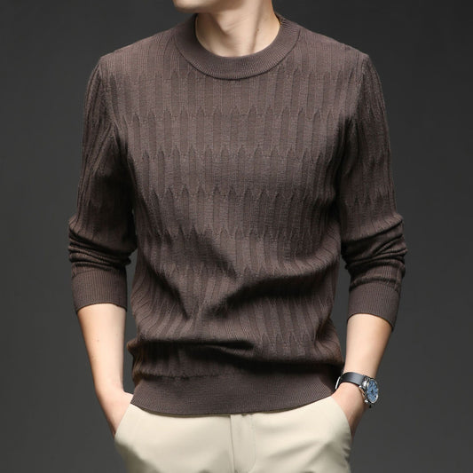 Round Neck Jacquard Knit Sweater – New Long-Sleeve Base Layer