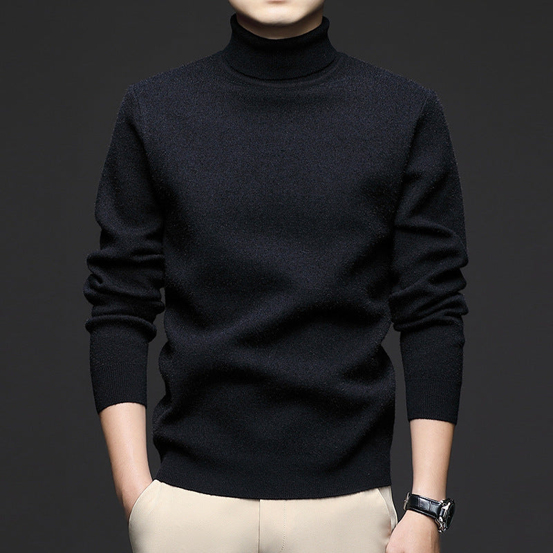 Thickened High-Neck Sweater for Men – Mid-Age & Youth Knitwear with Wool Blend Base Layer