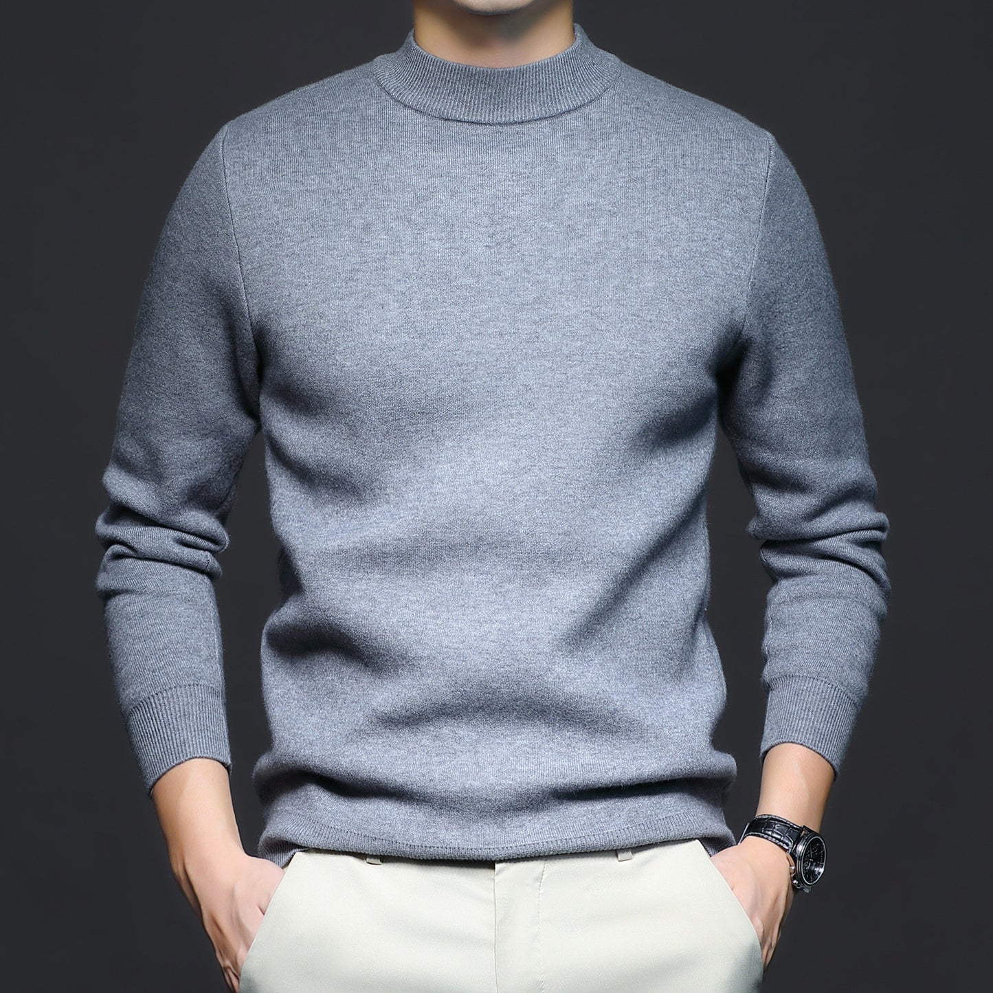 New Men's Autumn Solid Color Semi-Turtleneck Slim Fit Sweater – Youth Base Layer Knitwear Men's Clothing
