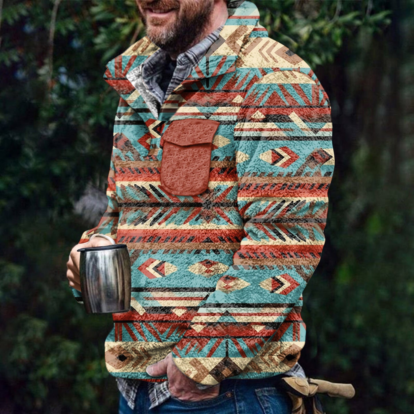 Winter Men's Ethnic 3D Print Faux Fur Hoodie Fashion Casual Wear