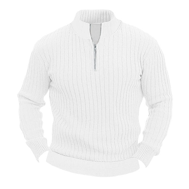 New Men's Knitted Sweater Jacket Solid Color Ribbed Thickened Pullover