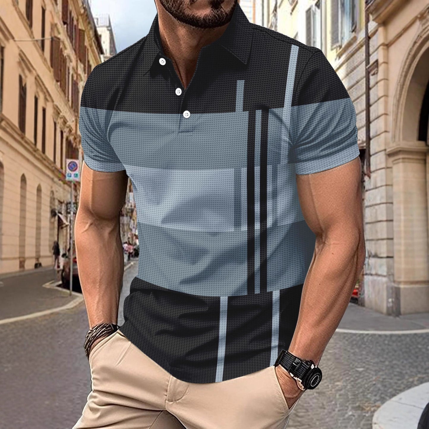 Trendy Men Summer Men's Thin Solid Color Short Sleeve Polo Shirt Turn-Down Collar Zipper Slim Fit Top