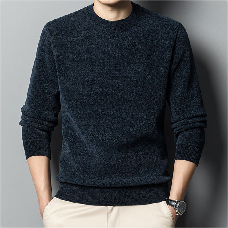 Men’s Solid Color Fleece-Lined Thickened Casual Knitwear