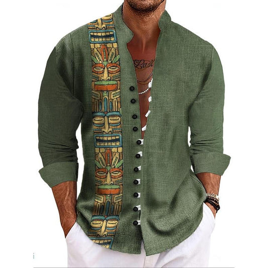 New Men's Tribal Print Button-Up Shirt