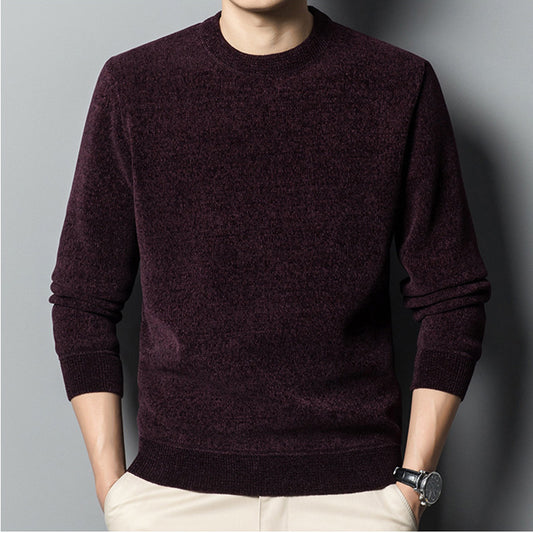 Men’s Solid Color Fleece-Lined Thickened Casual Knitwear