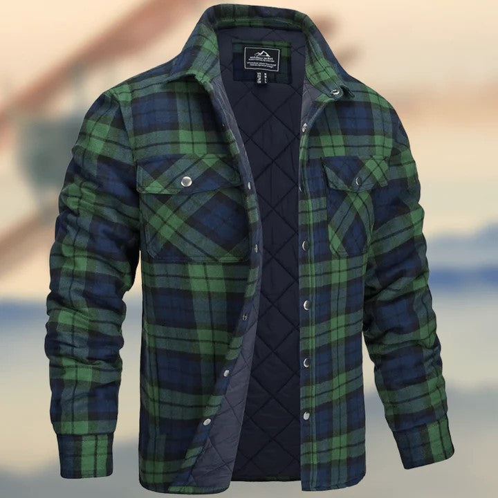 Men's Long-Sleeved Lapel Plaid Thick Shirt Jacket