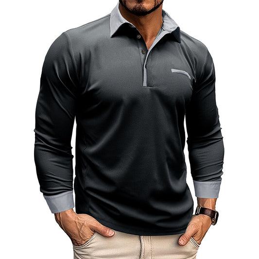 Men's Turn-Down Collar Pique Knit Long Sleeve Polo Base Layer Casual Polo Shirt Henley Top