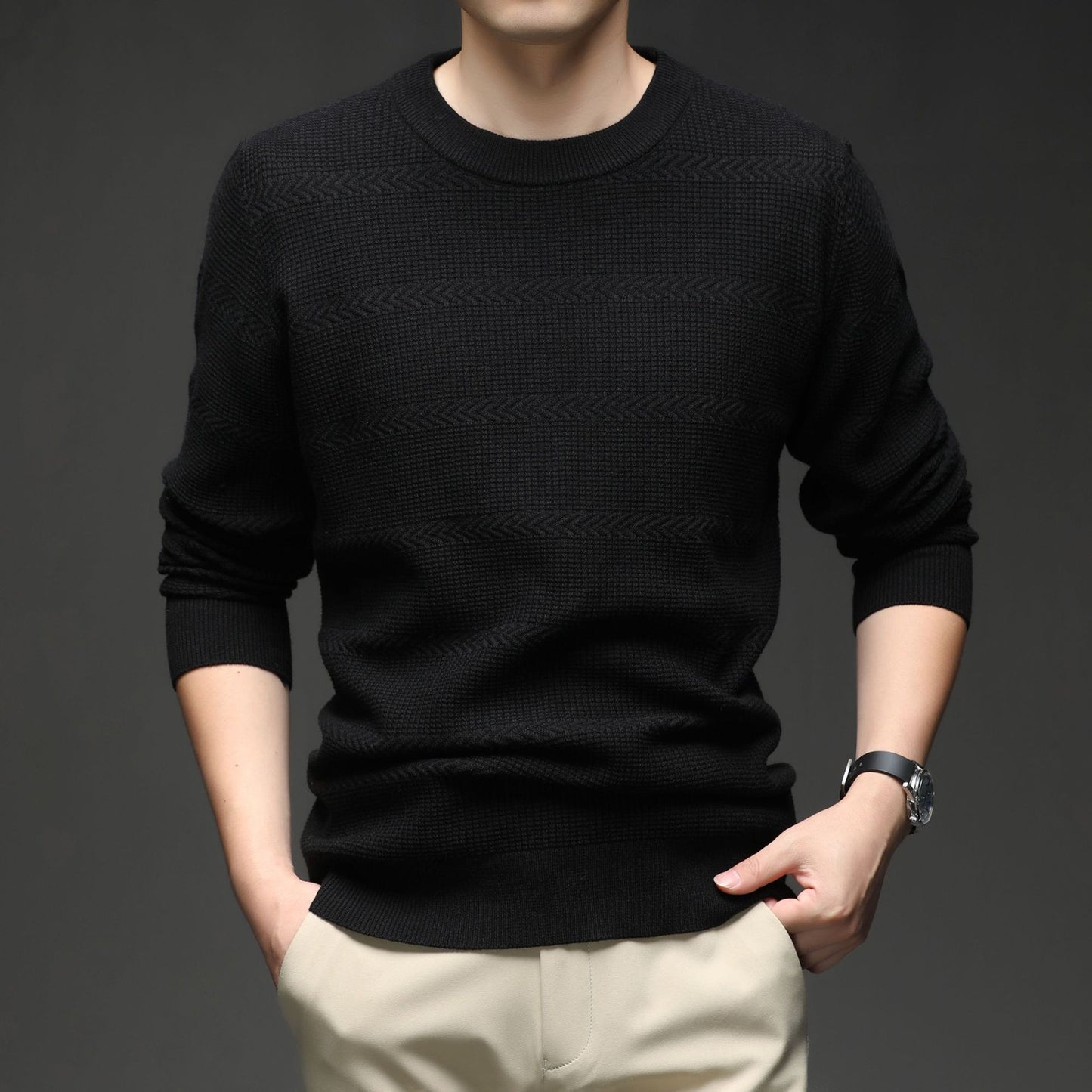 New Men's Jacquard Sweater Minimalist Stylish Loose High-Stretch Premium Knit