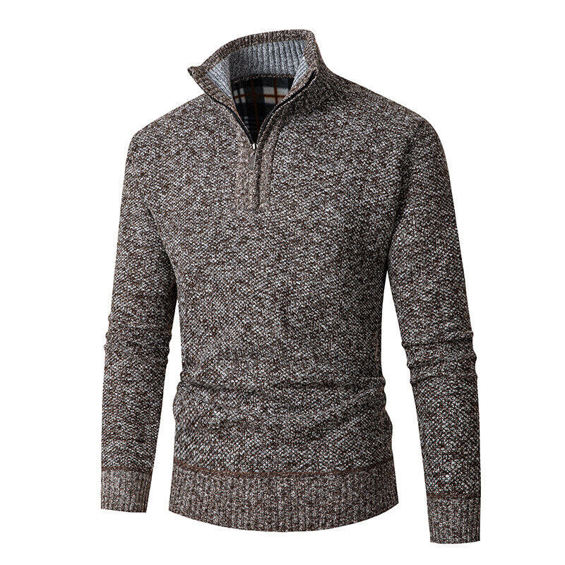 Men's Stand Collar Half-Zip Chunky Knit Sweater Solid Color Pullover