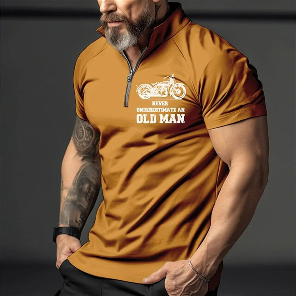 Retro Short Sleeve Men's Polo Shirt Motorcycle 3D Print Turn-Down Collar Zipper Men's Top High Quality Casual Wear