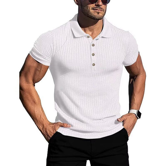 Wish Men's Summer Sport Fitness Casual Elastic Stripe Short Sleeve Polo Shirt Men