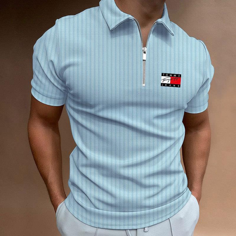 Autumn Winter New Polo Shirt Zipper Stripe Long Sleeve Men's Polo Shirt