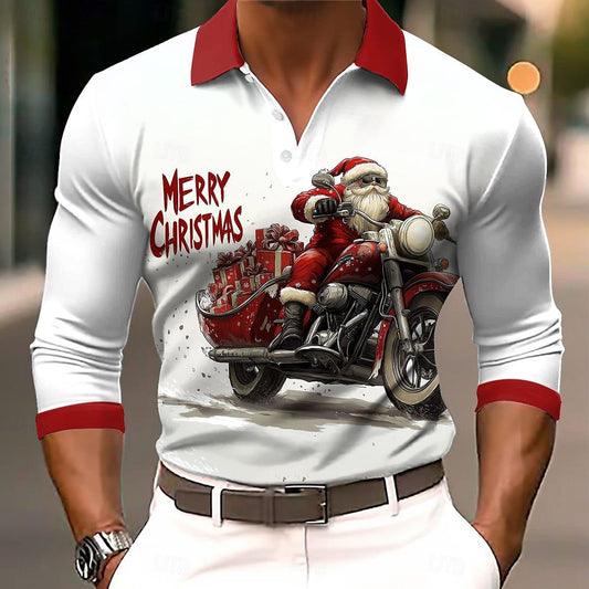 Men's Wear Digital Print Polo Shirt Long Sleeve Light Mature Casual Turn-Down Collar Slim Fit Spring Autumn Top