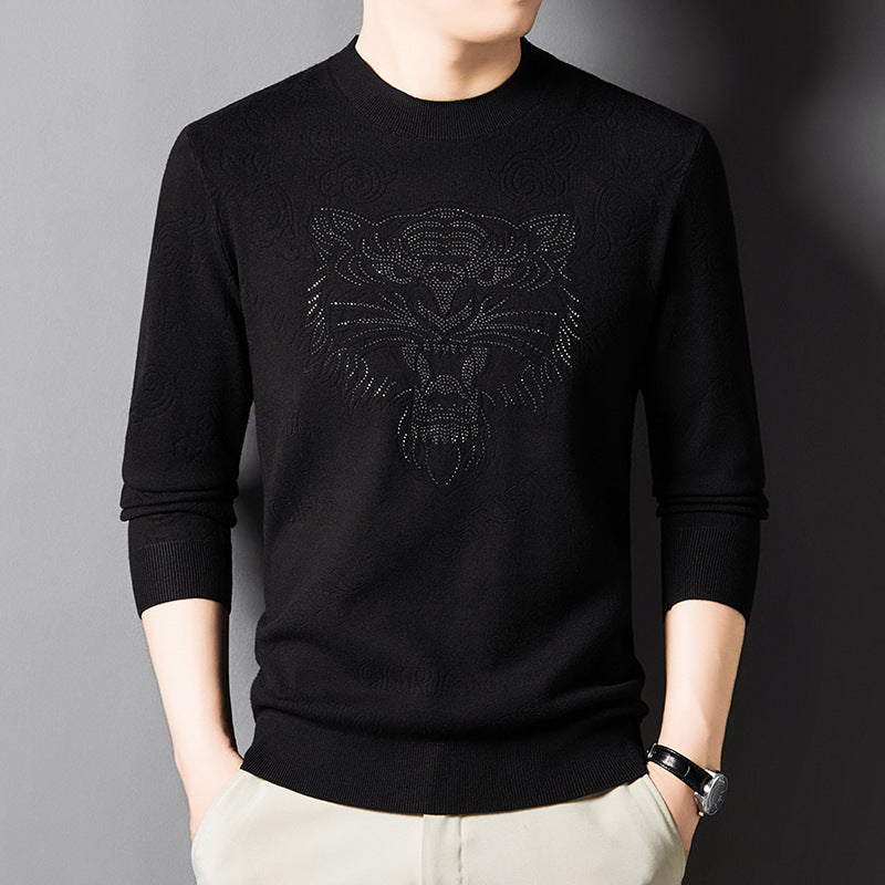 New Knit Sweater Men's Round Neck Jacquard Korean Trendy Long-Sleeve T-Shirt Base Layer Top