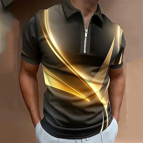 Men's Short Sleeve Polo Shirt, Geometric Gradient Print, 3D