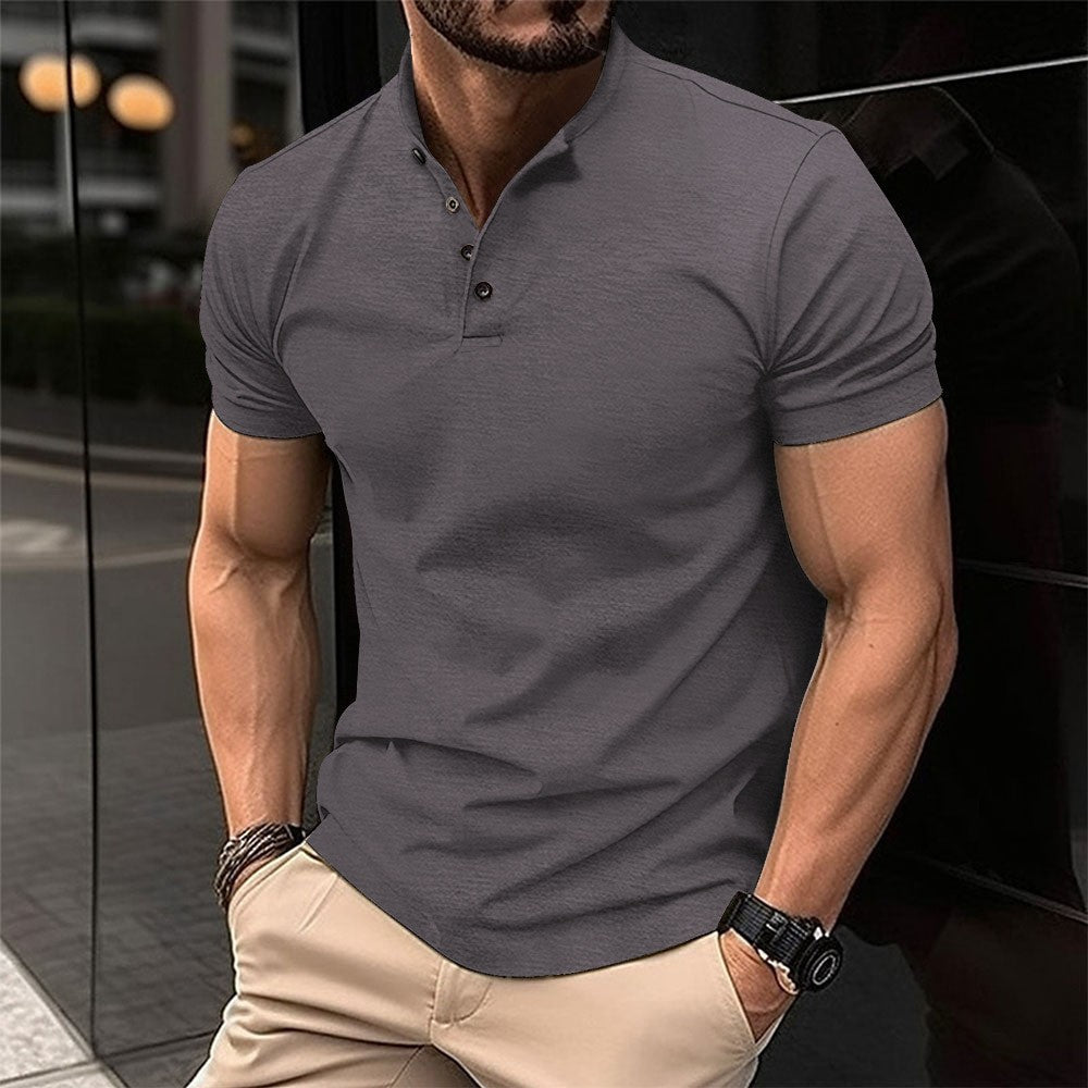 Ins Men's Casual Polo Shirt Summer New Men's Wear Button Henley Polo Short Sleeve