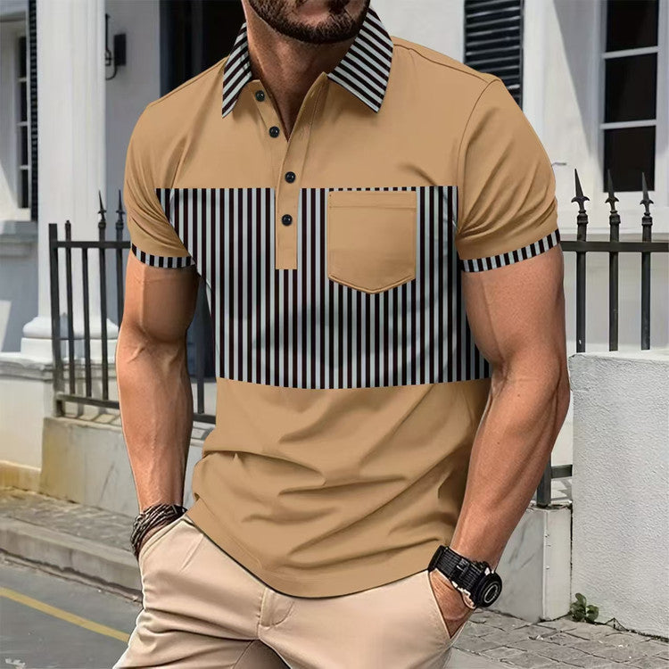 Summer New Short Sleeve Daily Casual Men's Wear Stripe Slim Fit Outer Men's Polo Shirt Short Sleeve