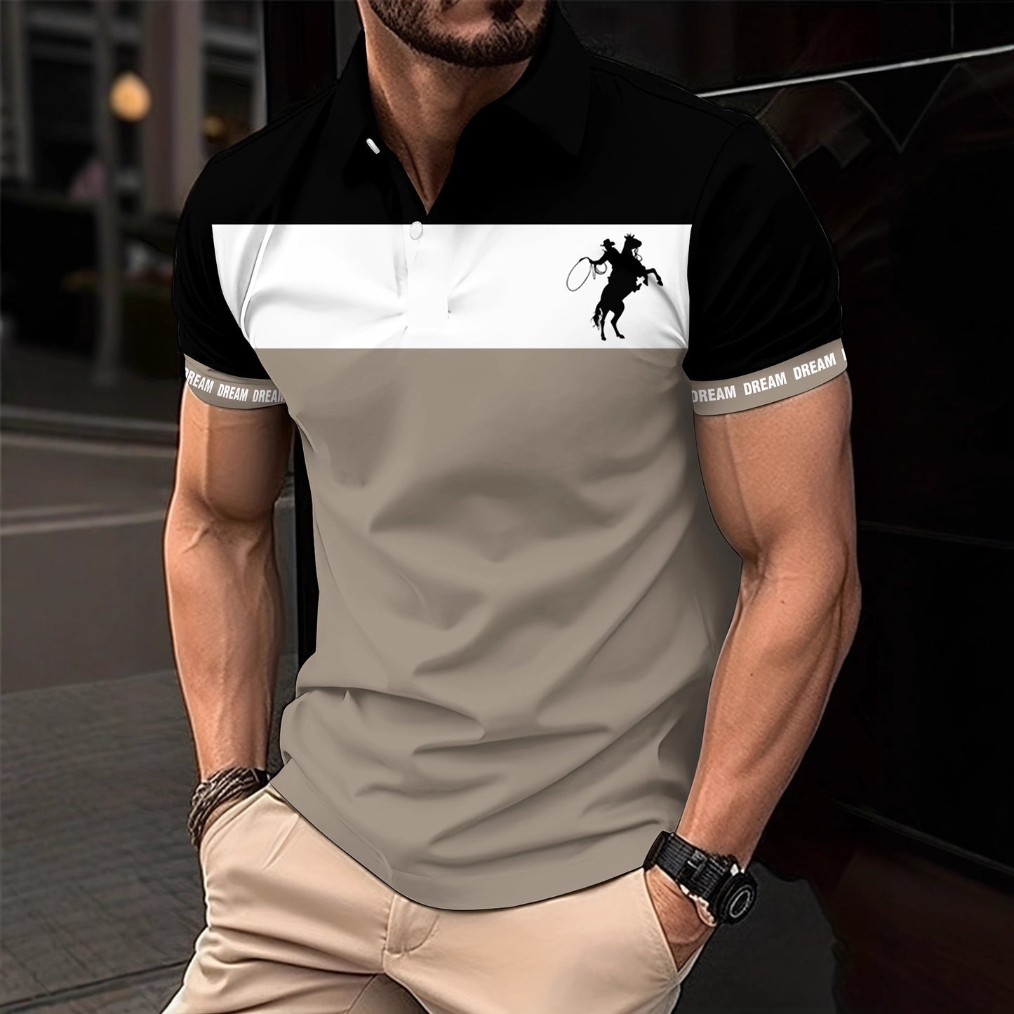 Men's Short Sleeve Polo Shirt Summer New Casual Color-Block 3D Print Turn-Down Collar Top