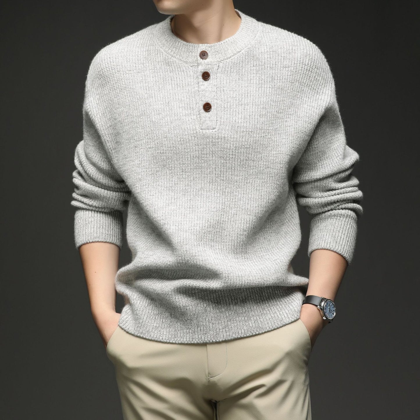Lazy Style Men's Sweater, Korean Blended Chunky Round Neck Thick Knit Sweater (Wholesale)