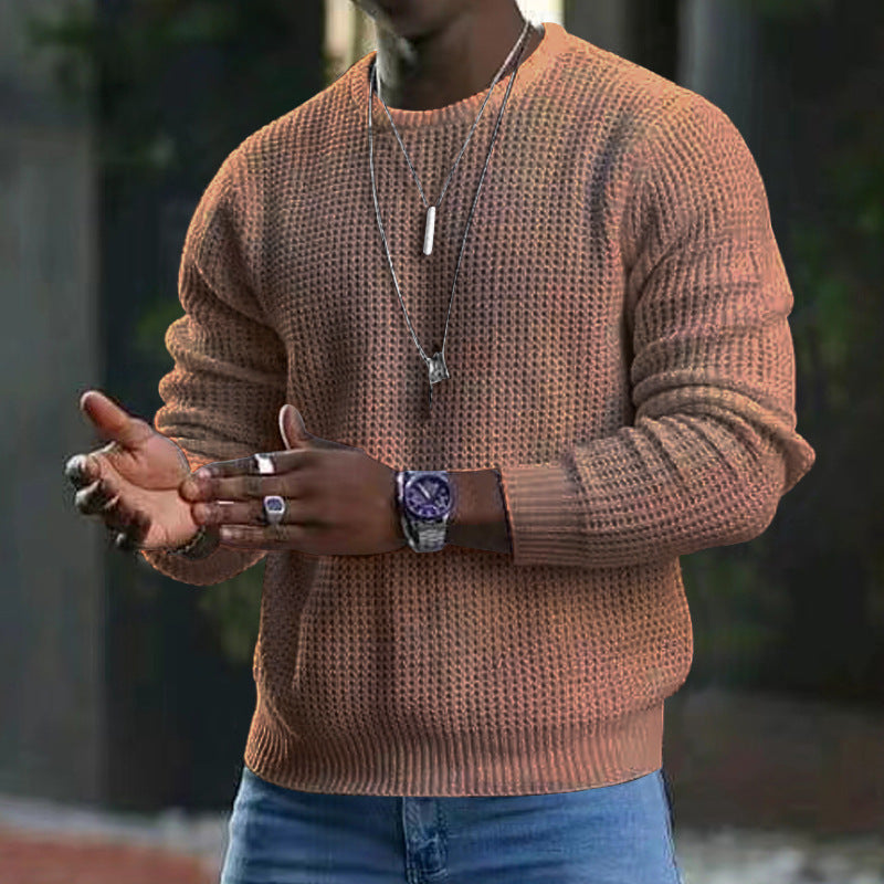 Men’s Solid Color Office Long-Sleeve Knitwear – New Round Neck Pullover