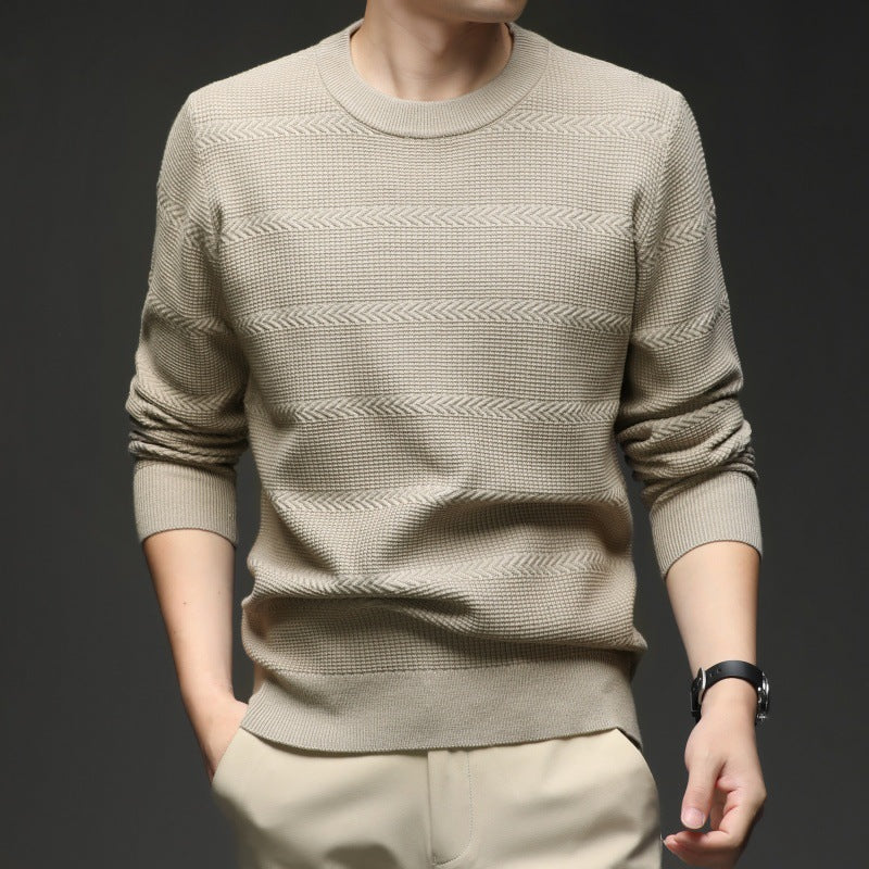 Autumn Arrow Jacquard Knit Sweater – Lightweight Round Neck Pullover for Men