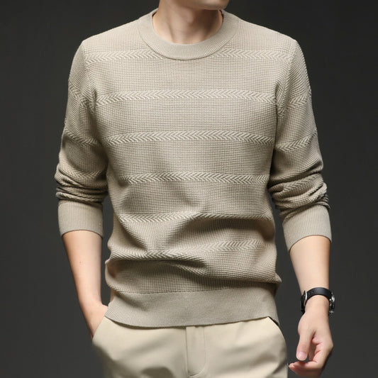 Autumn Arrow Jacquard Knit Sweater – Lightweight Round Neck Pullover for Men