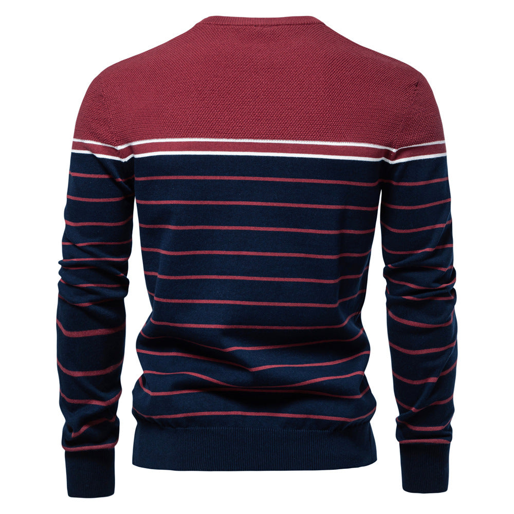 2025 Fall & Winter Men’s Striped Colorblock Knit Sweater - Fashionable Crew Neck Long Sleeve Pullover