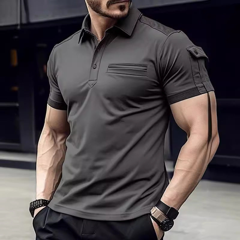 Summer Polo Shirt Pocket Men's Muscle Sport Polo Shirt