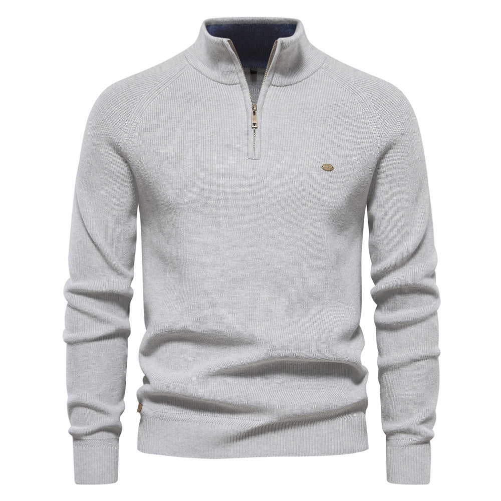 New Men's Long-Sleeve Half-Zip Stand Collar Solid Color Versatile Casual Sweater