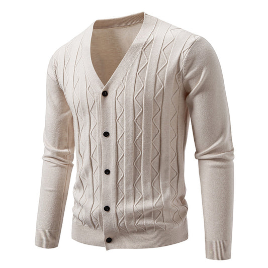 Men’s Cardigan – Fashionable V-Neck Cable Knit Outerwear