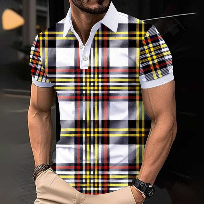 Hot Sale Men's Casual Trendy Button Polo Shirt 3D Digital Print Short Sleeve Turn-Down Collar Polo Shirt