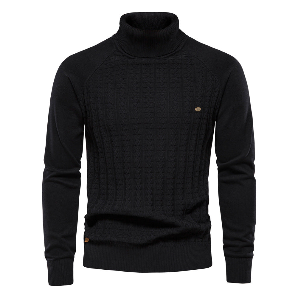 New Men's High Neck Pullover Solid Color Knit Sweater Business Casual Top