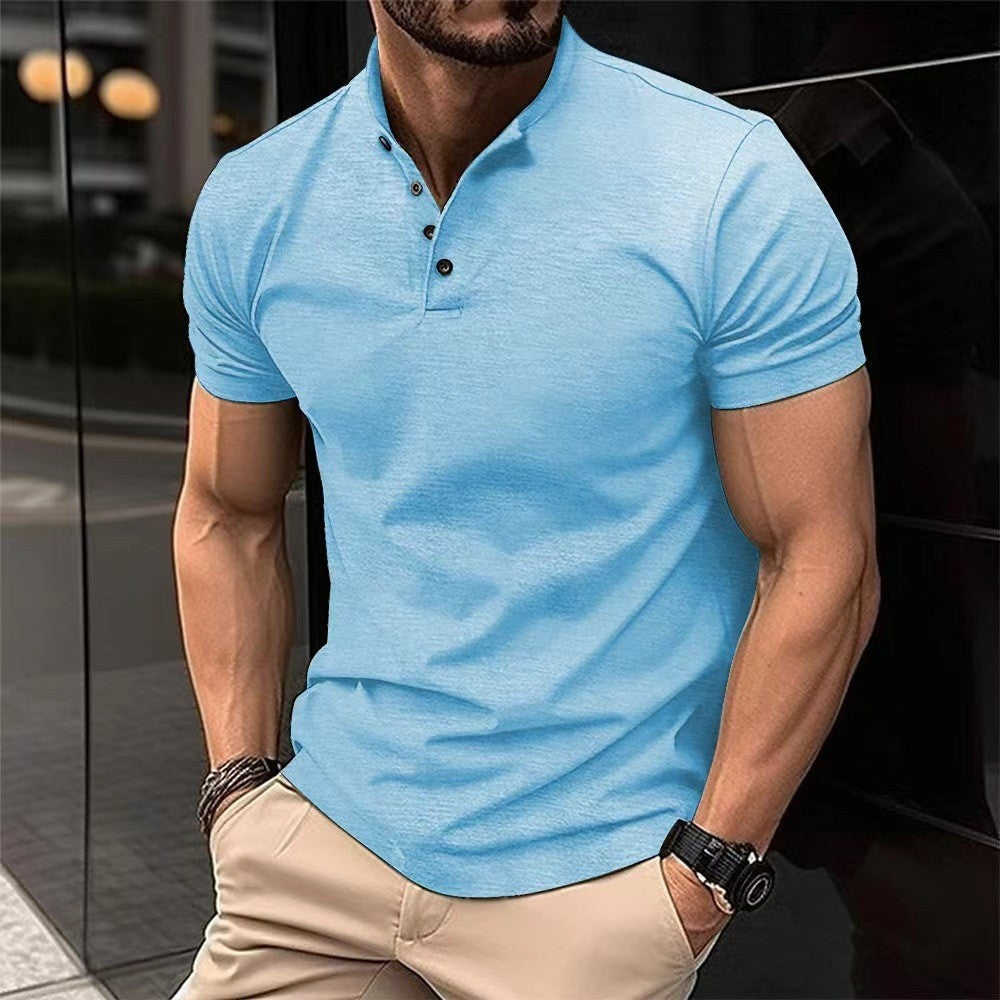 Ins Men's Casual Polo Shirt Summer New Men's Wear Button Henley Polo Short Sleeve